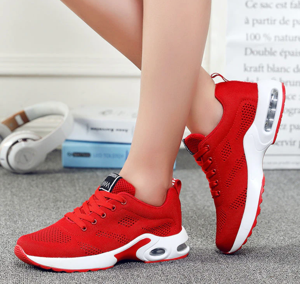 Doris Weiss Knit Air-Cushion Sneaker für Damen | Leichter Dämpfungsschuh - Alltag und Sport | Atmungsaktiv