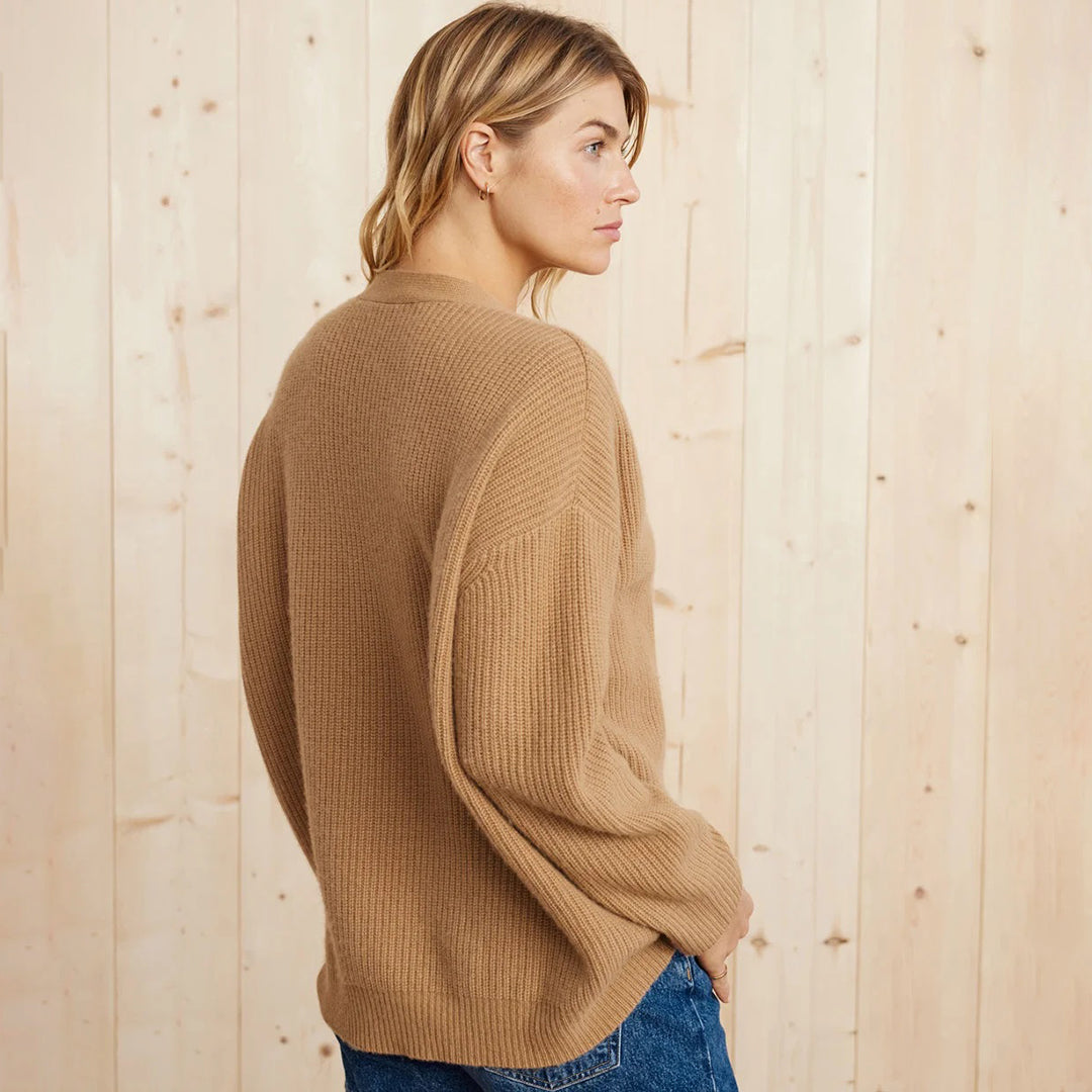 Hedy Naturstein Oversized Kaschmir-Strickjacke für Damen | V-Ausschnitt Rippenstrick Casual - S/M/L/XL/2XL/3XL