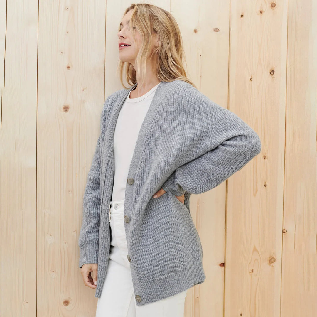 Hedy Naturstein Oversized Kaschmir-Strickjacke für Damen | V-Ausschnitt Rippenstrick Casual - S/M/L/XL/2XL/3XL