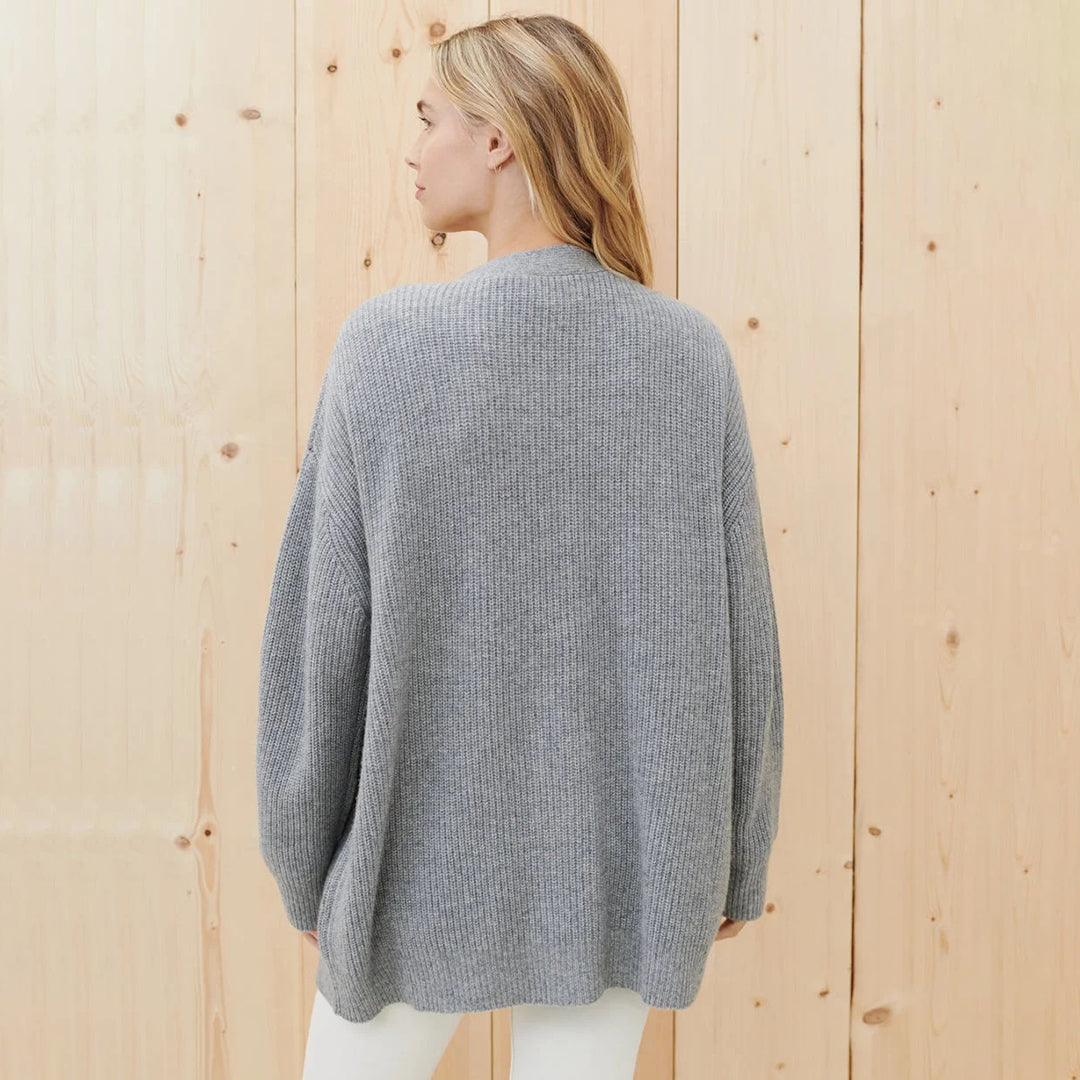 Hedy Naturstein Oversized Kaschmir-Strickjacke für Damen | V-Ausschnitt Rippenstrick Casual - S/M/L/XL/2XL/3XL