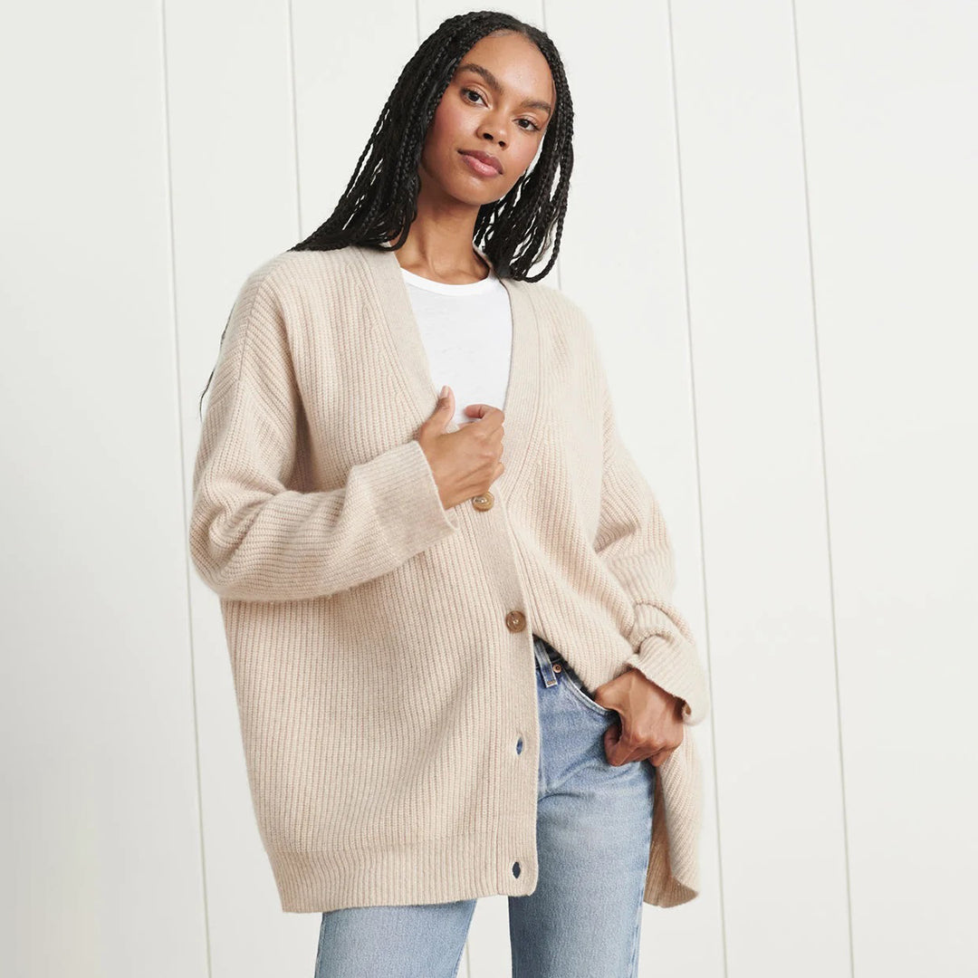 Hedy Naturstein Oversized Kaschmir-Strickjacke für Damen | V-Ausschnitt Rippenstrick Casual - S/M/L/XL/2XL/3XL