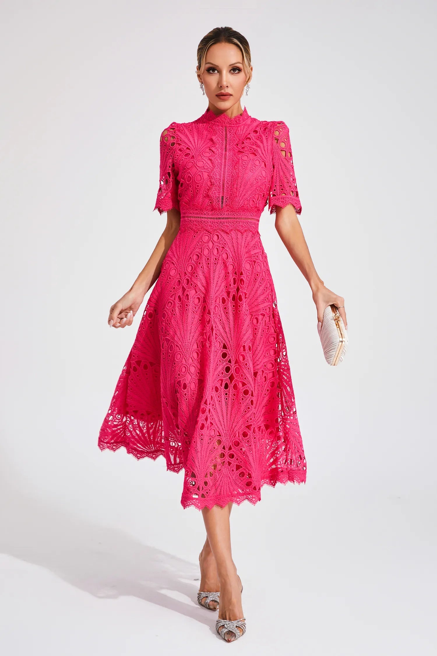 Pia Damen Midi Kleid | Spitzenmuster, Strukturierte Silhouette 6