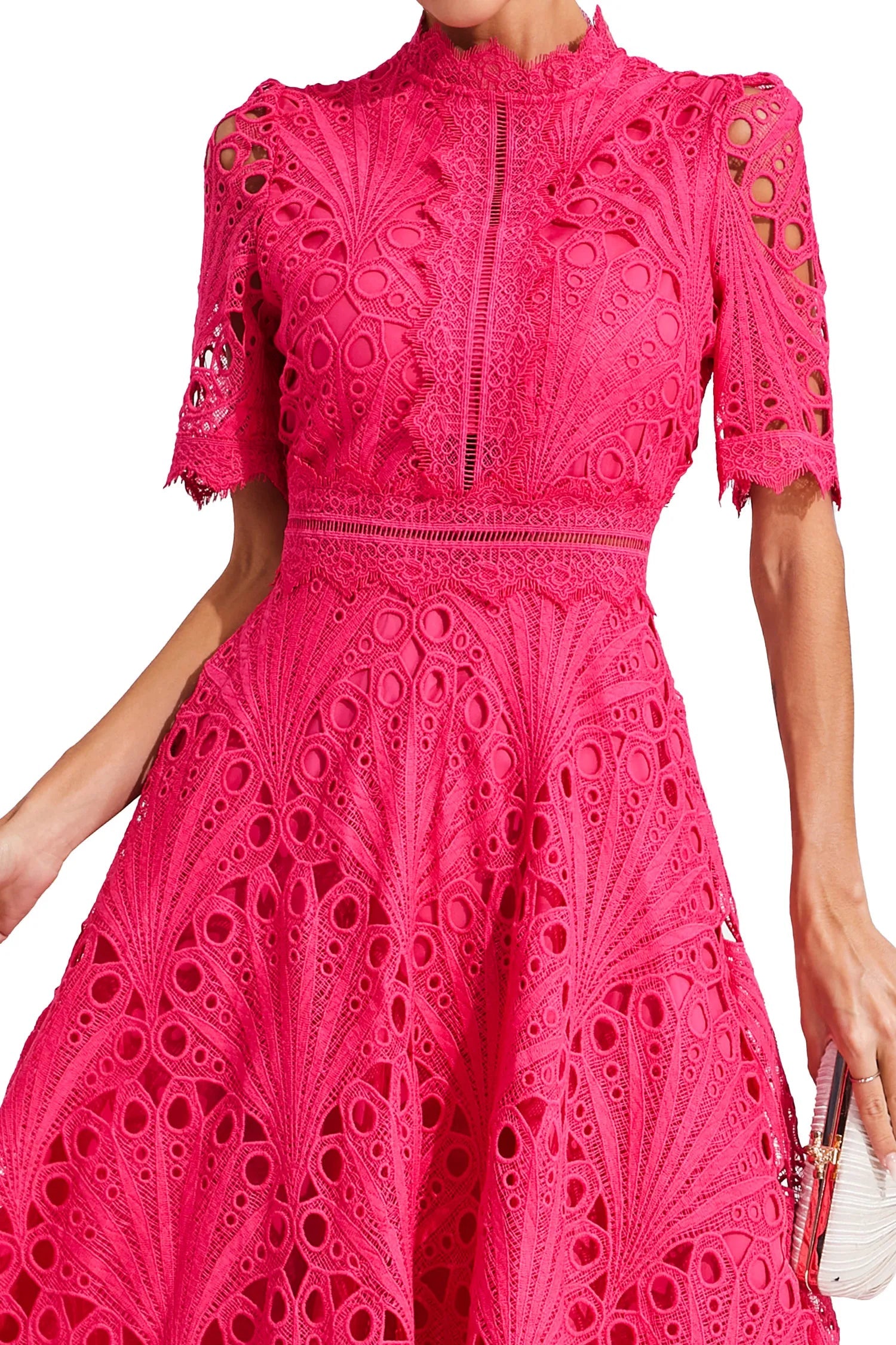 Pia Damen Midi Kleid | Spitzenmuster, Strukturierte Silhouette 8