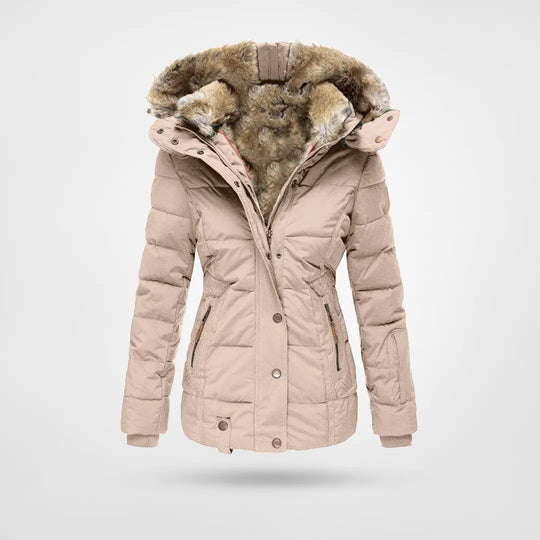 Beatrice Schwarz Gesteppte Taillierte Winterjacke mit Kunstfell-Kapuze für Damen | Winter Freizeit - S/M/L/XL/2XL/3XL/4XL/5XL