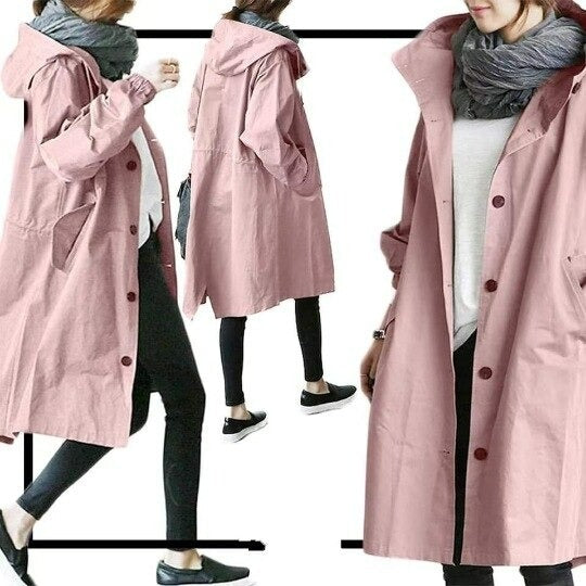 Monika Grau Oversized Trenchcoat mit Kapuze für Damen | Casual Herbststil - S/M/L/XL/2XL/3XL/4XL/5XL