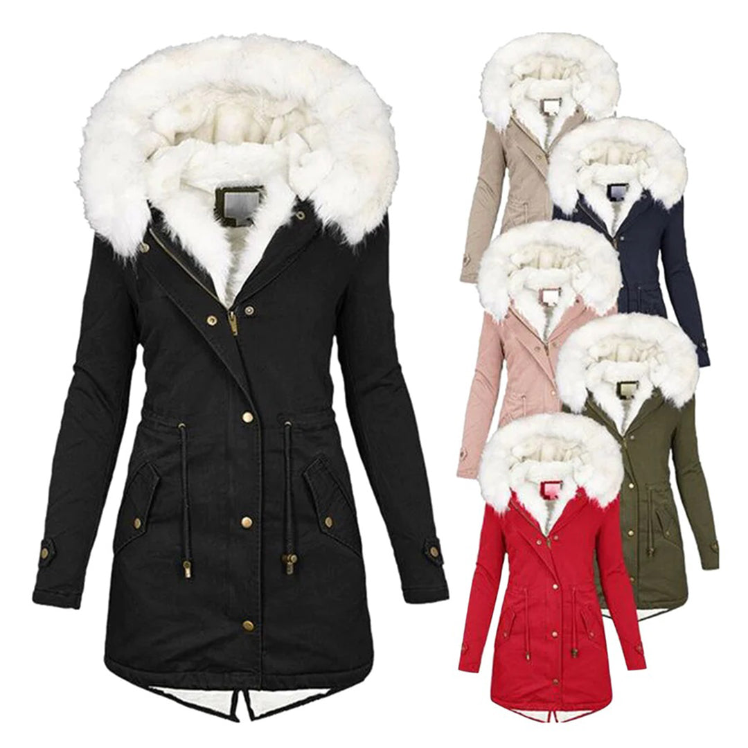 Doris Khaki Gefütterter Damen-Winterparka mit Kunstfellkragen und Kapuze | Winter Outdoor - S/M/L/XL/2XL/3XL/4XL