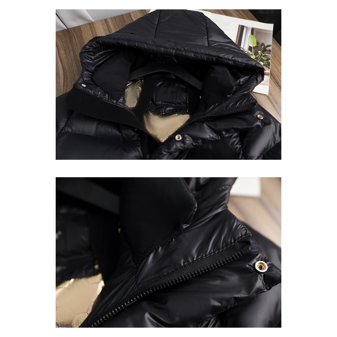 Hedi Schwarz Langer Gesteppter Daunenparka mit Kapuze für Damen | Winter Oversized - M/L/XL/2XL/3XL
