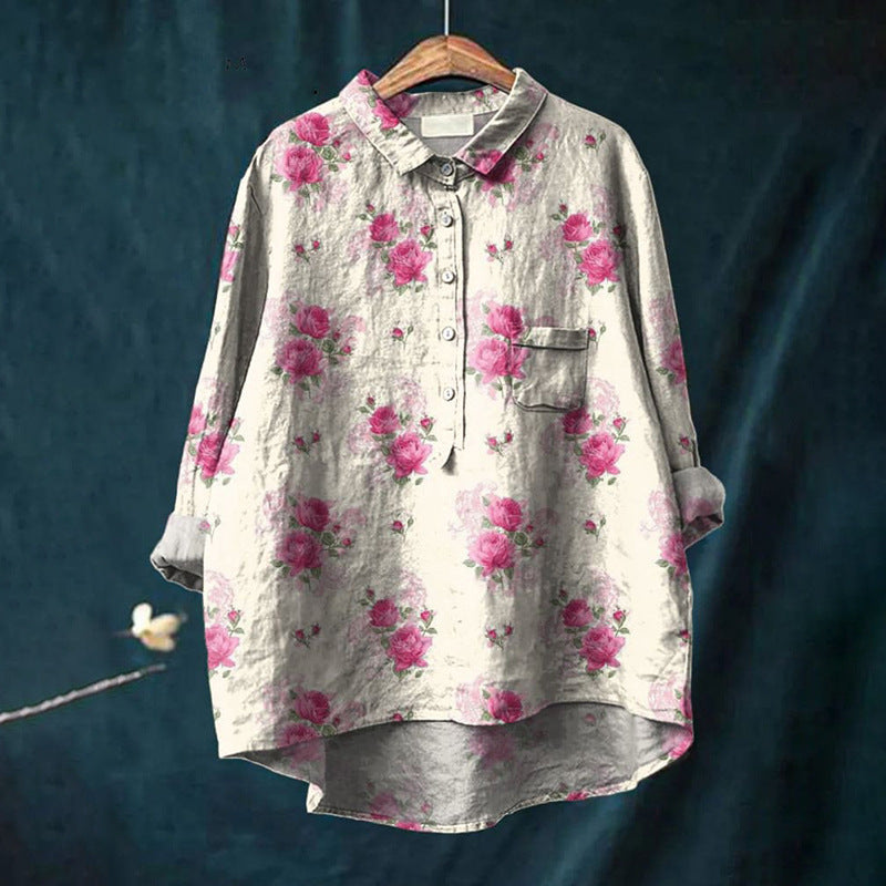 Vreni Grün Natur-Print Bluse für Damen | Leichte Baumwoll-Leinen Passform | Alltag & Freizeit - M/L/XL/2XL/3XL/4XL