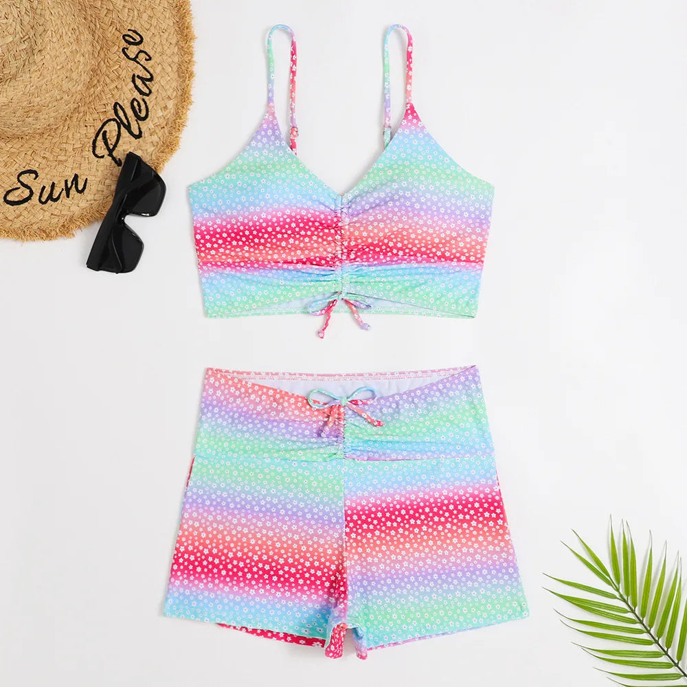 Rafa Damen Bikini Set | Blumenmuster, Hochbundhose, Bikini Mit Hohem Beinausschnitt 3