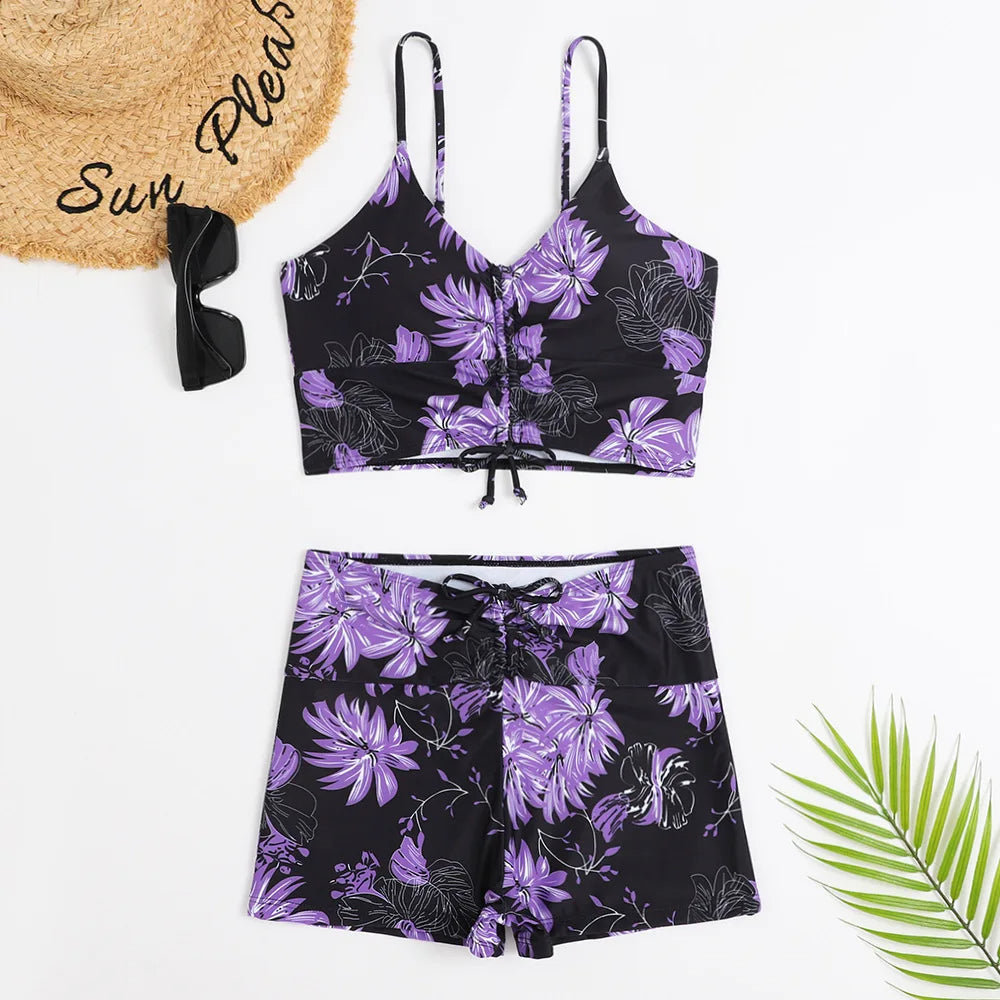 Rafa Damen Bikini Set | Blumenmuster, Hochbundhose, Bikini Mit Hohem Beinausschnitt 4