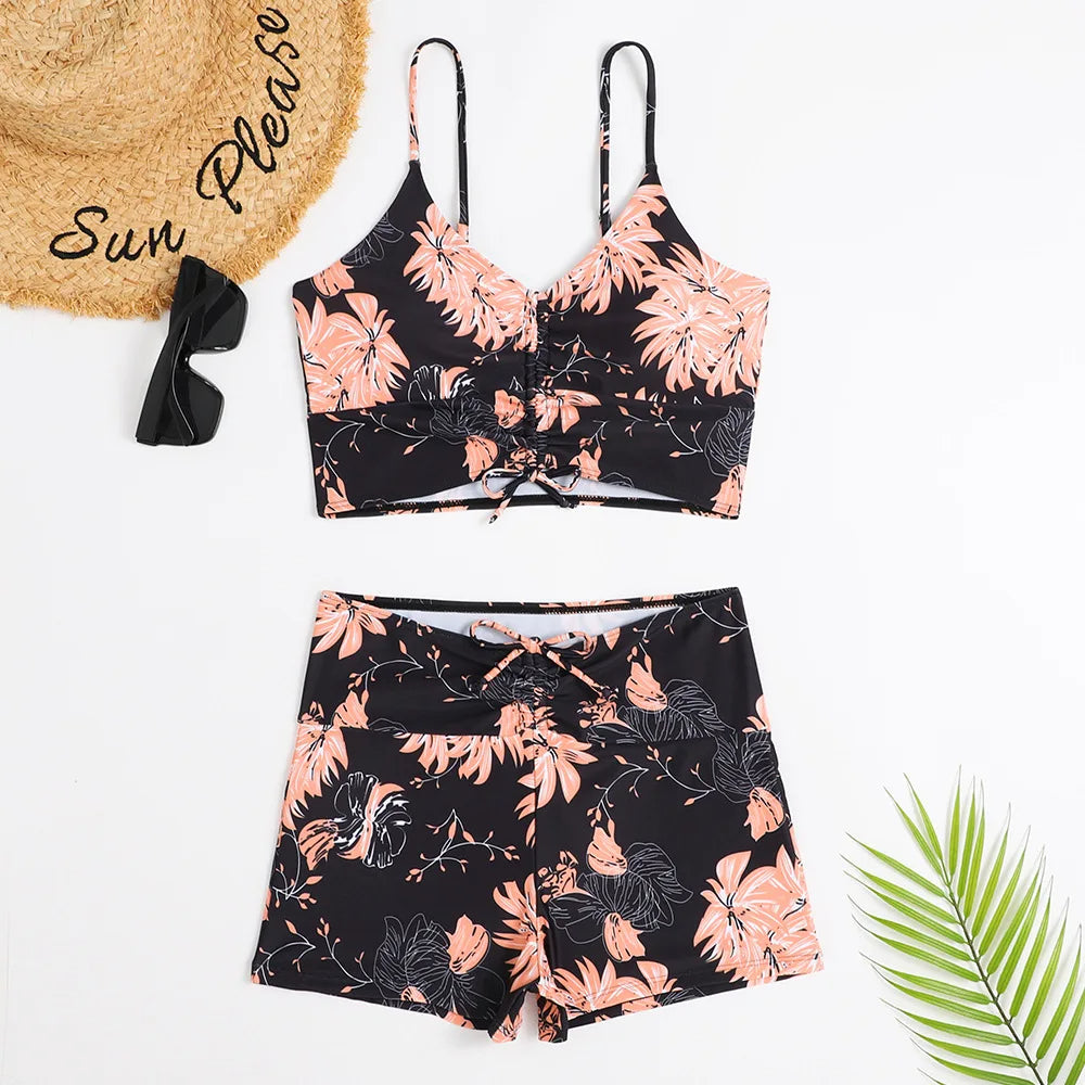 Rafa Damen Bikini Set | Blumenmuster, Hochbundhose, Bikini Mit Hohem Beinausschnitt 5