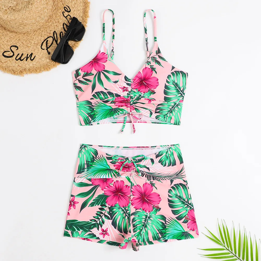 Rafa Damen Bikini Set | Blumenmuster, Hochbundhose, Bikini Mit Hohem Beinausschnitt 6