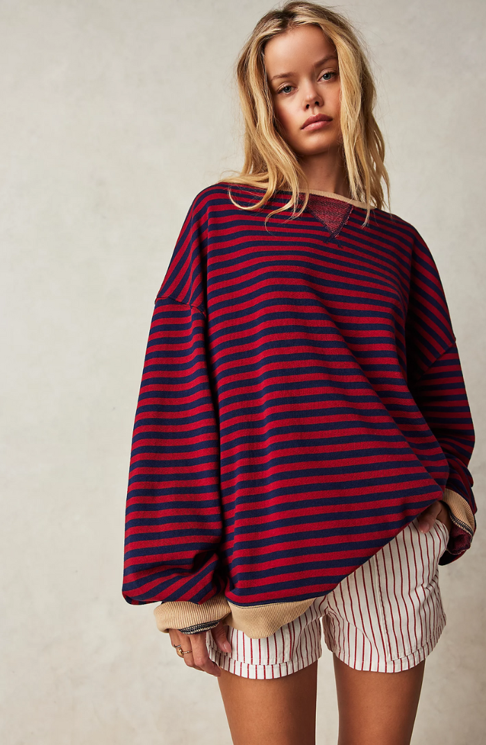 Edith Blau Gestreiftes Oversized Sweatshirt für Damen | Casual Relaxed Fit - S/M/L/XL/2XL