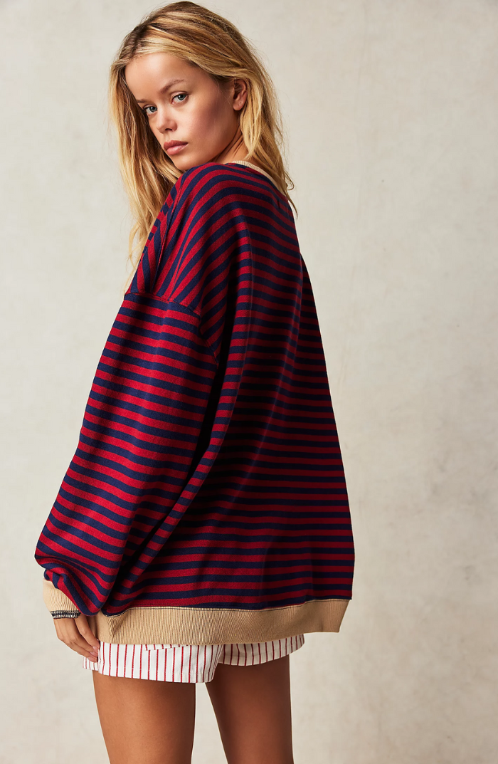 Edith Blau Gestreiftes Oversized Sweatshirt für Damen | Casual Relaxed Fit - S/M/L/XL/2XL