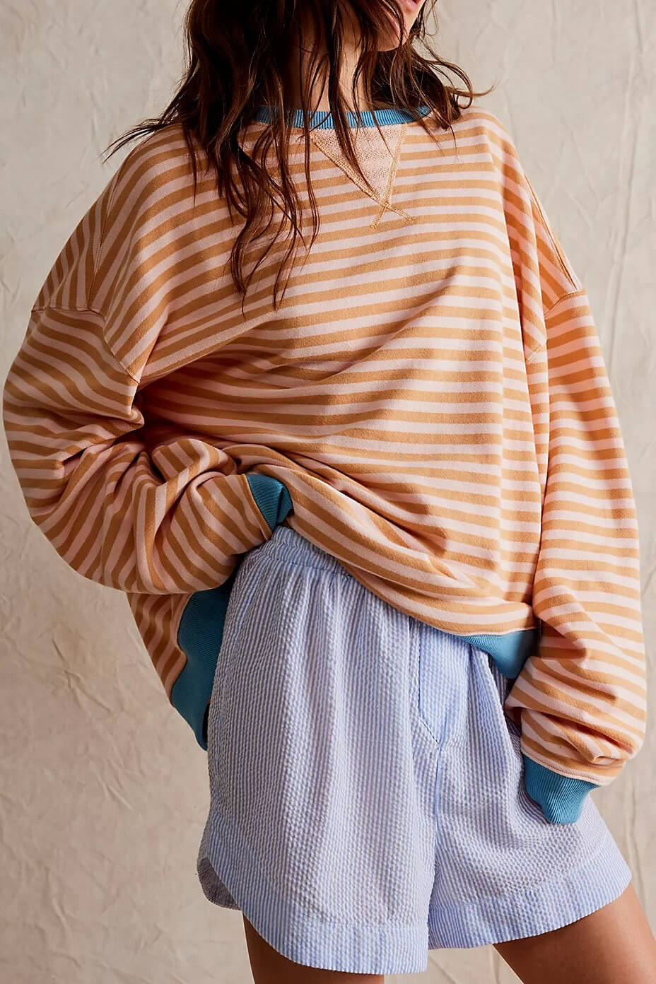 Edith Blau Gestreiftes Oversized Sweatshirt für Damen | Casual Relaxed Fit - S/M/L/XL/2XL