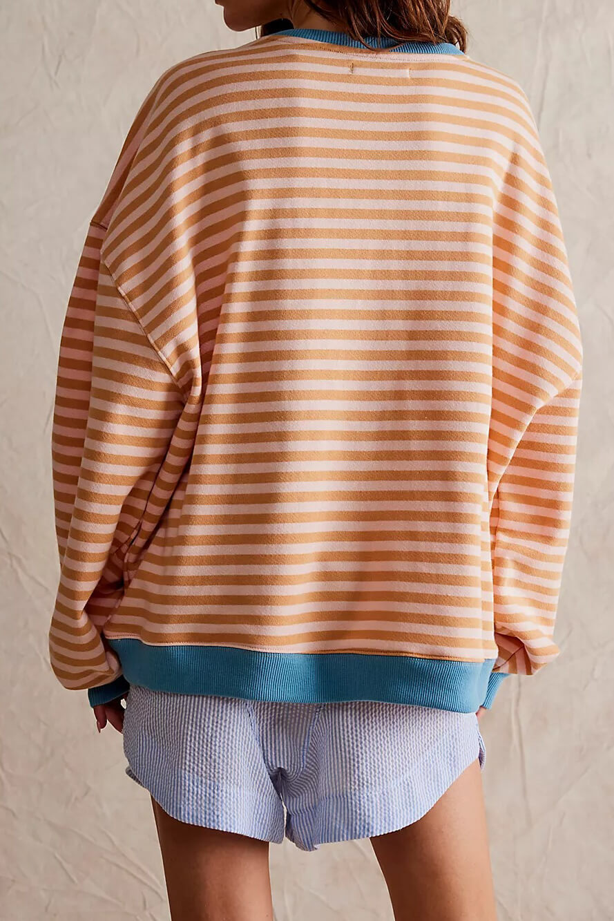 Edith Blau Gestreiftes Oversized Sweatshirt für Damen | Casual Relaxed Fit - S/M/L/XL/2XL
