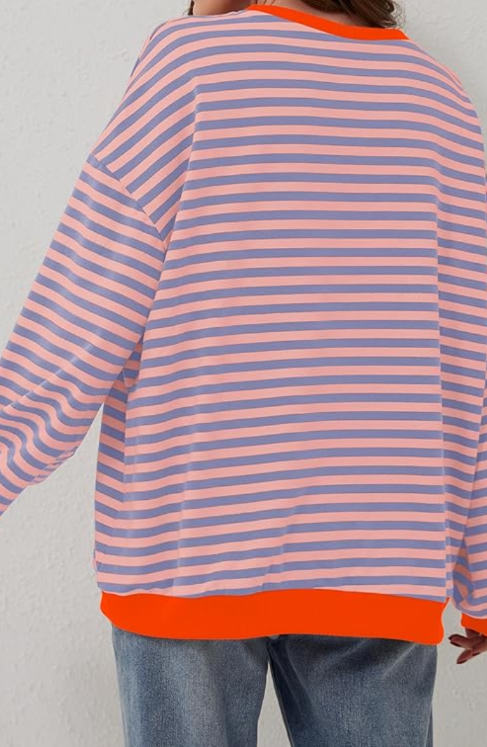 Edith Blau Gestreiftes Oversized Sweatshirt für Damen | Casual Relaxed Fit - S/M/L/XL/2XL