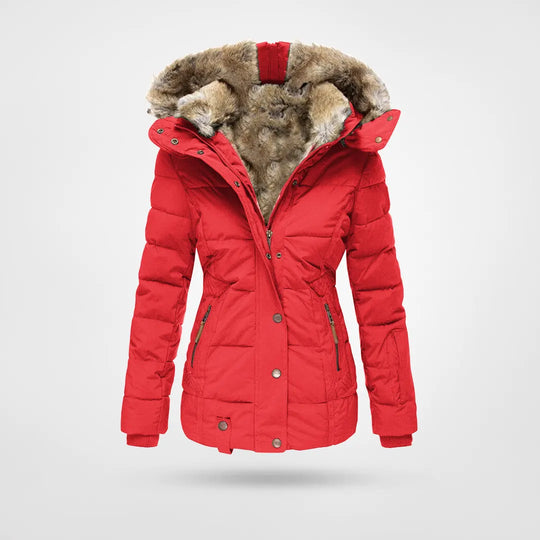 Beatrice Schwarz Gesteppte Taillierte Winterjacke mit Kunstfell-Kapuze für Damen | Winter Freizeit - S/M/L/XL/2XL/3XL/4XL/5XL