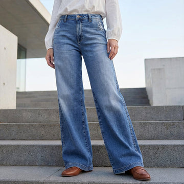 Retro Hochtaillierte Weite Jeans für Damen 0
