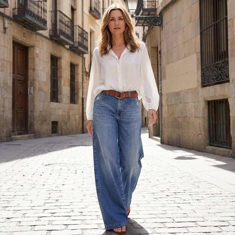 Retro Hochtaillierte Weite Jeans für Damen 5