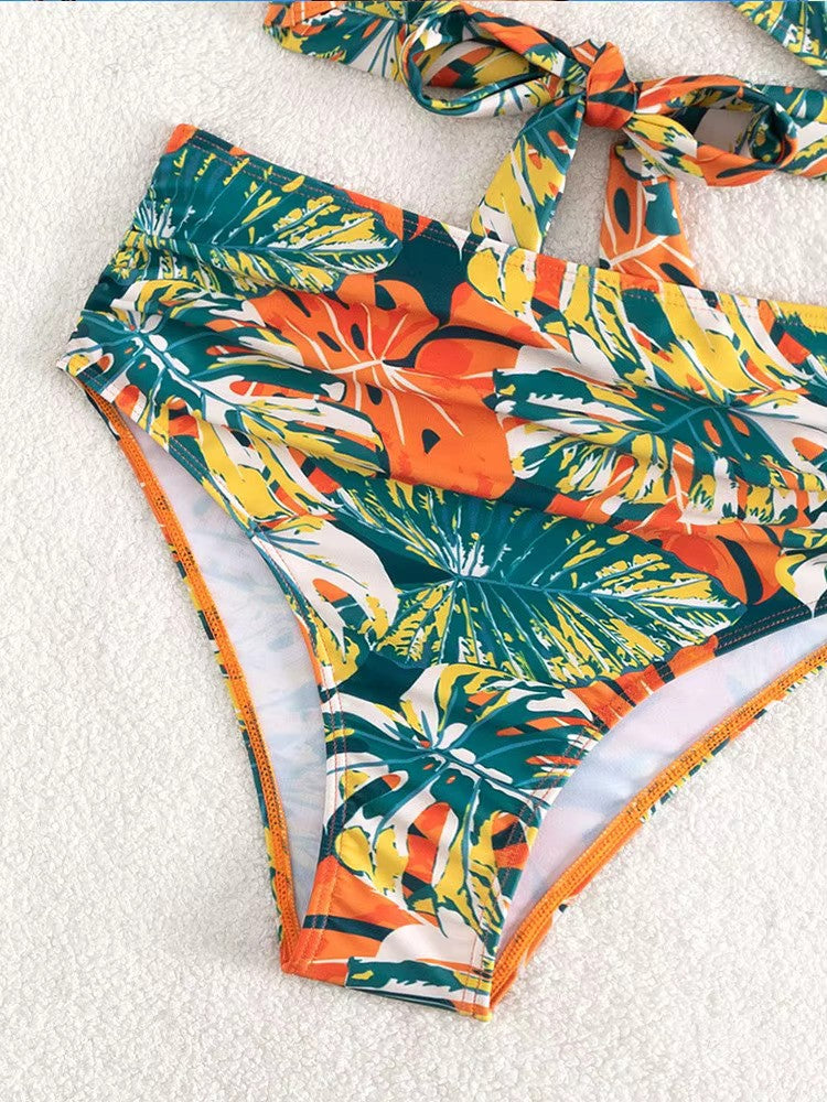 Rina Damen Bikini Set | Rüschenärmel, Wickeloberteil mit Tropischem Muster 5