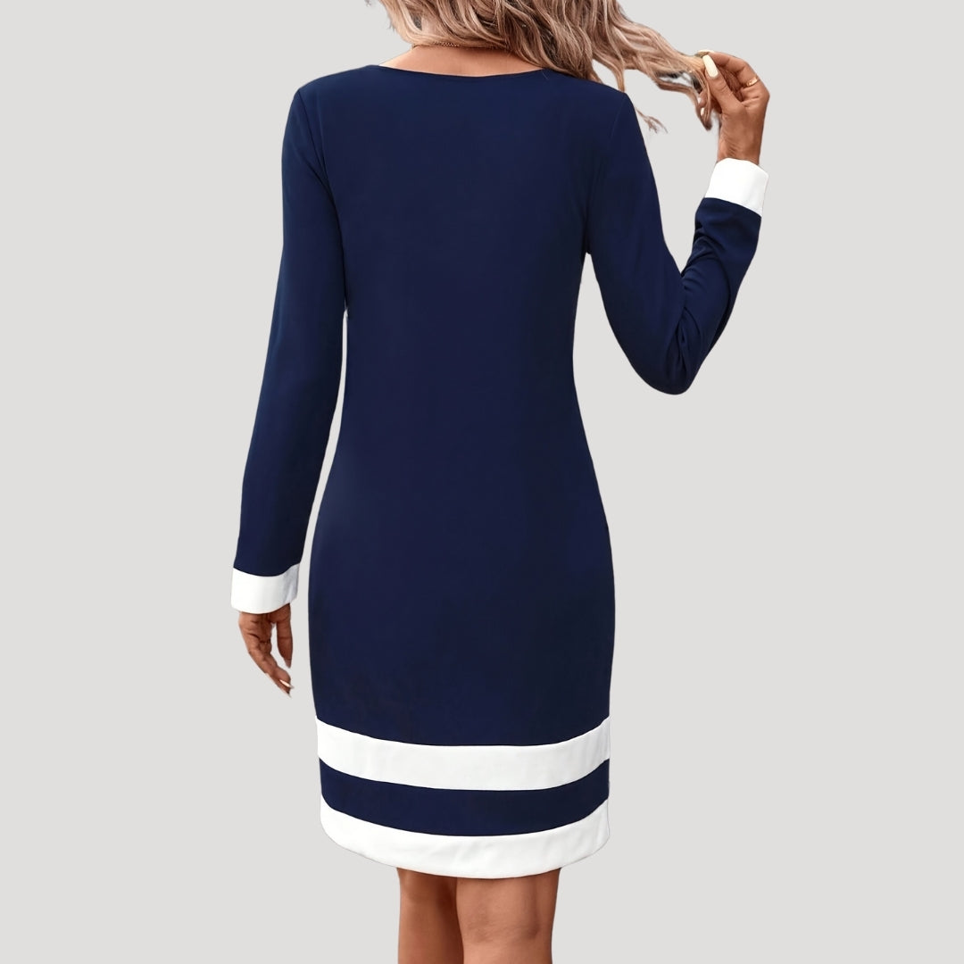 Rina Damen Kleid | Mittellang mit Rundhalsausschnitt, Langarm, Vielseitig Kombinierbar 1