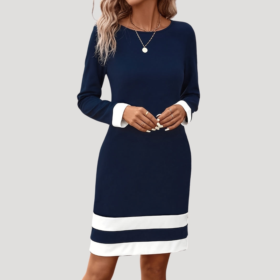 Rina Damen Kleid | Mittellang mit Rundhalsausschnitt, Langarm, Vielseitig Kombinierbar 2