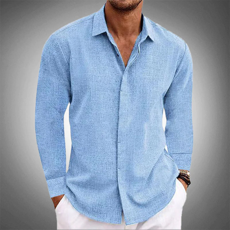 Peter Blau Leinenoptik Langarm Button-Down Hemd für Herren | Lockerer Casual Fit | Freizeit und Reisen - S/M/L/XL/2XL