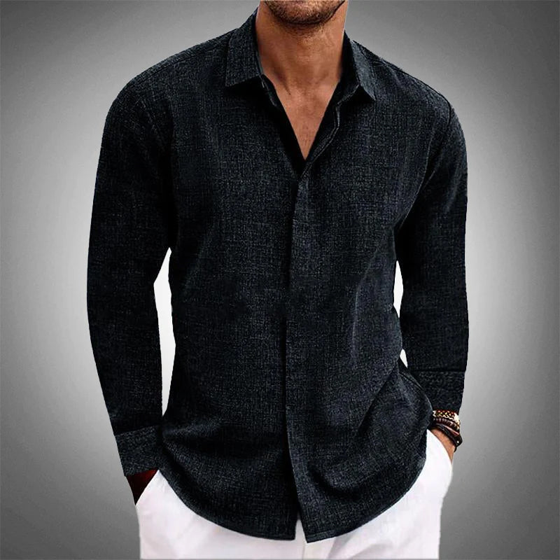 Peter Blau Leinenoptik Langarm Button-Down Hemd für Herren | Lockerer Casual Fit | Freizeit und Reisen - S/M/L/XL/2XL