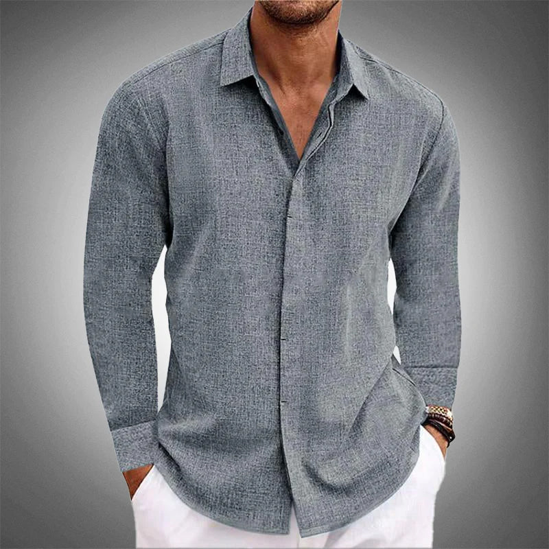 Peter Blau Leinenoptik Langarm Button-Down Hemd für Herren | Lockerer Casual Fit | Freizeit und Reisen - S/M/L/XL/2XL