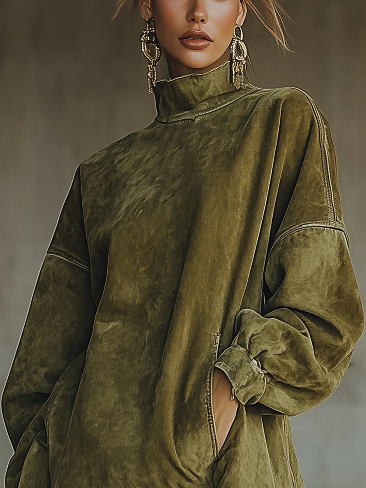 Rola Damen Rollkragenkleid | Weiches Wildlederimitat mit Fransen 3