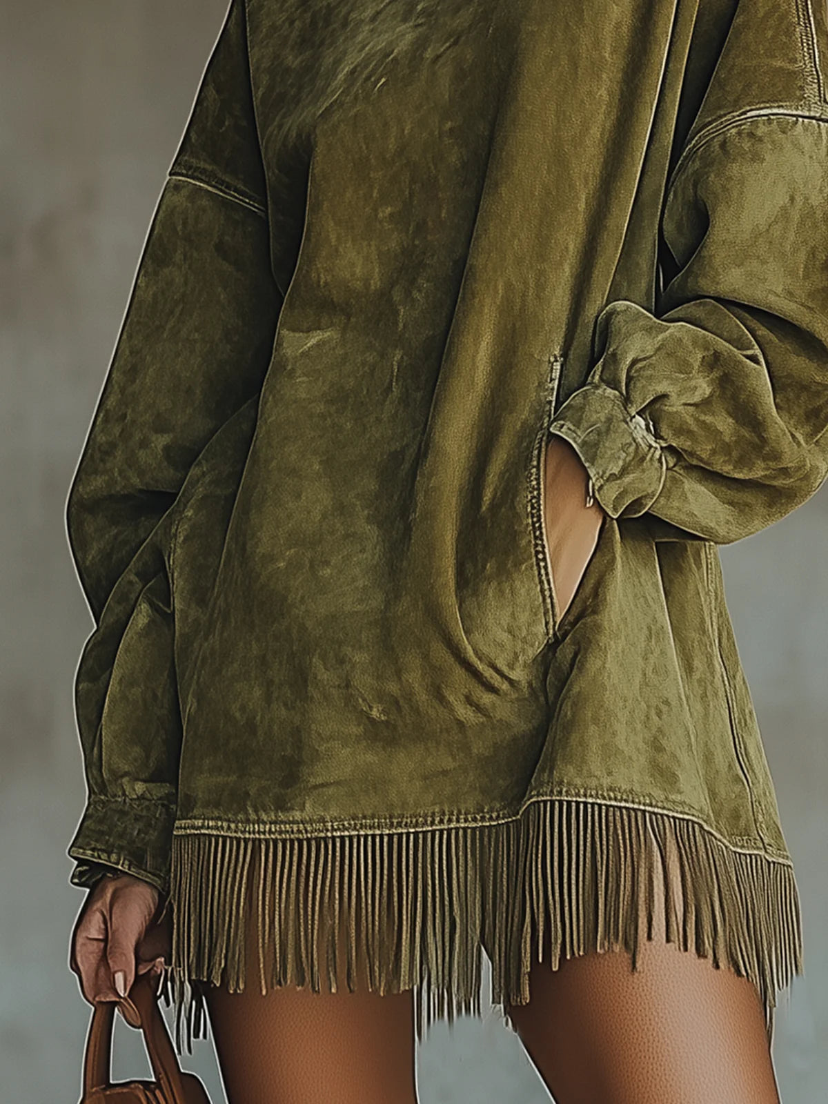 Rola Damen Rollkragenkleid | Weiches Wildlederimitat mit Fransen 4