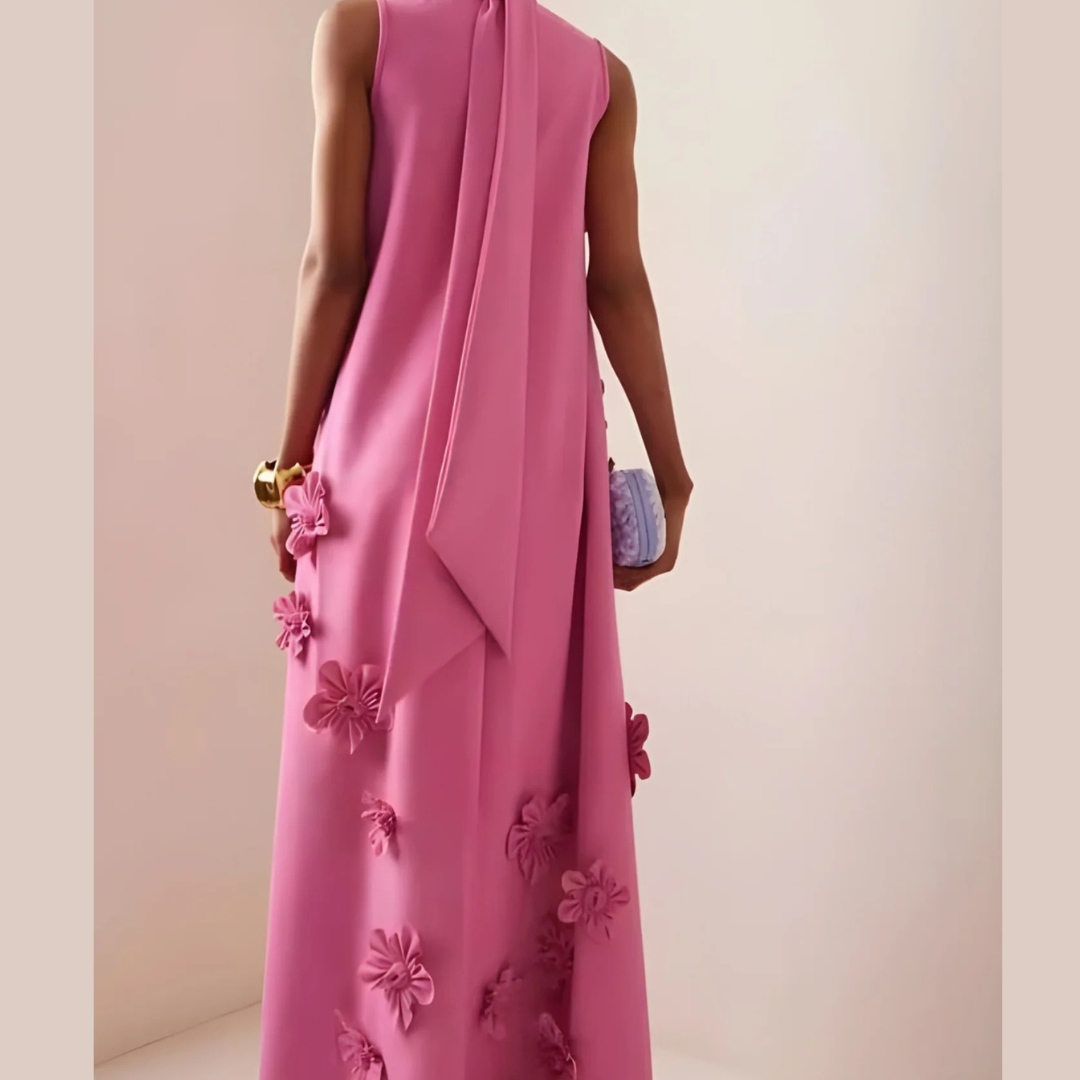 Rosa Abendkleid für Damen | 3D-Blütenapplikationen, Maxi-Länge 2