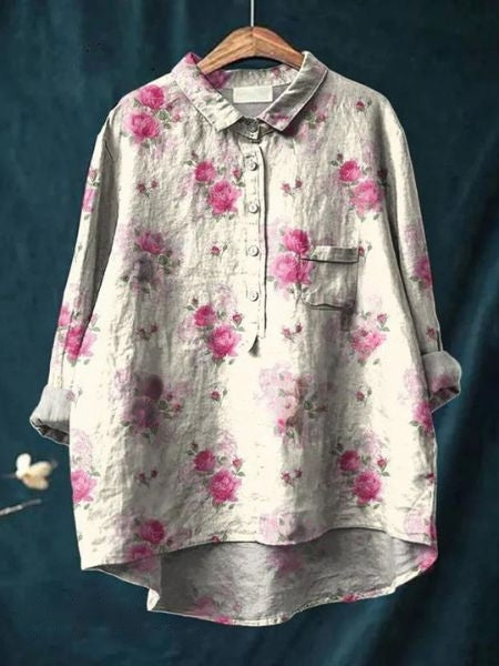 Rosa Damen Hemdbluse | Aquarell Blumenmuster, Oversized 14