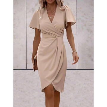 Rosa Damen Wickelkleid | V-Ausschnitt mit Flatterärmeln 0