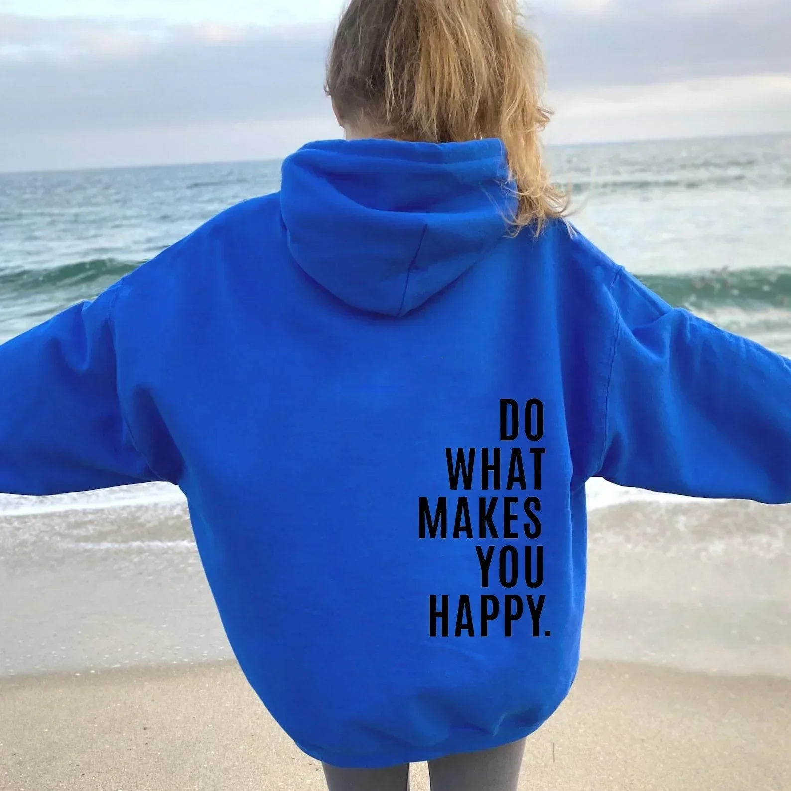 Yvonne Schwarz Oversized Bedruckter Kapuzenpullover für Damen | Casual Schriftprint Alltag - S/M/L/XL