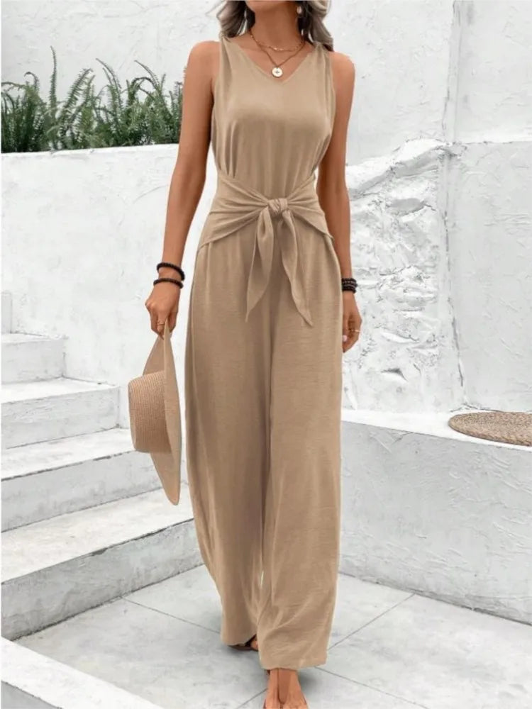 Silvia Hellblau V-Ausschnitt Weites Bein Jumpsuit für Damen | Leichter Sommerfit | Urlaub und Alltag - S/M/L/XL/2XL