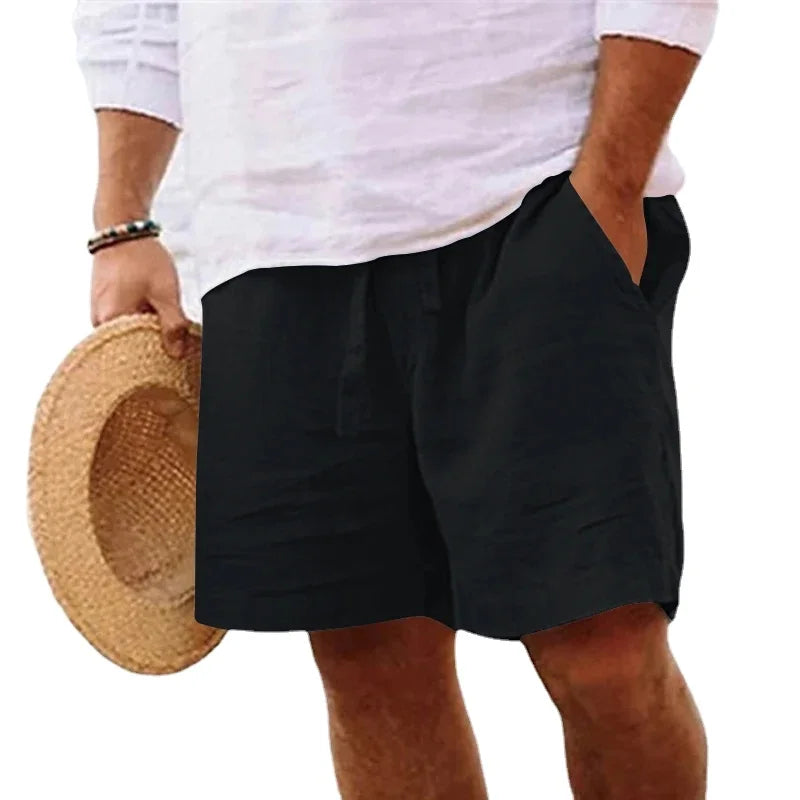 Werner Schwarz Leinen Casual Shorts für Herren | Elastischer Kordelzug | Sommer Freizeit - S/M/L/XL/2XL/3XL/4XL/5XL