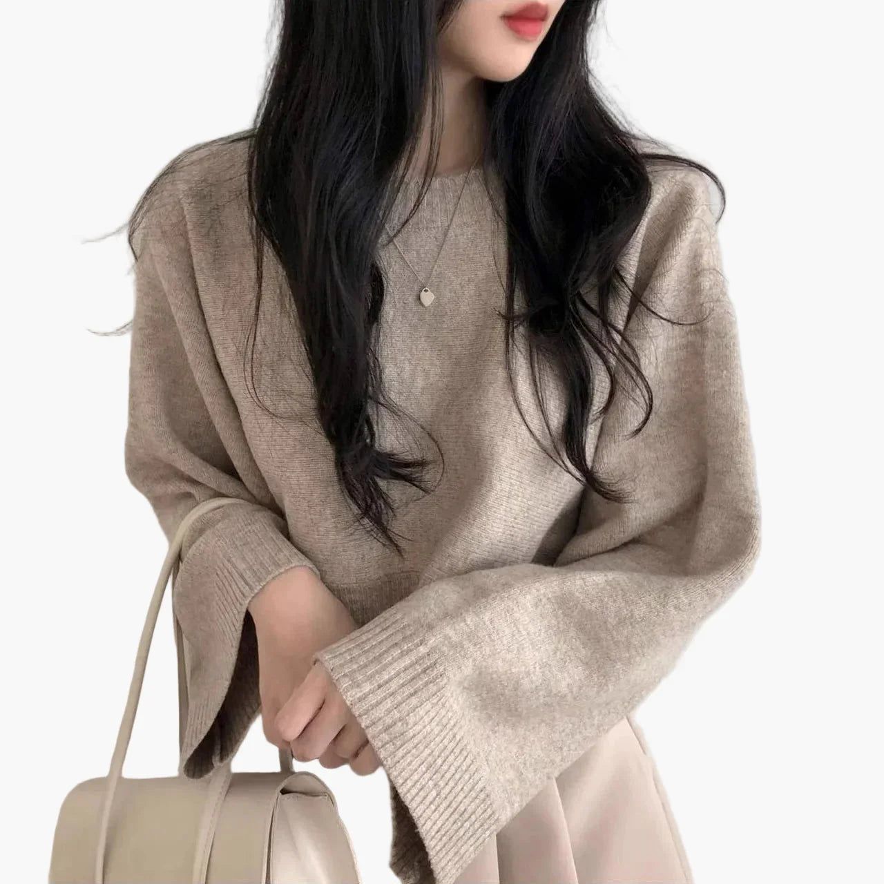 Beatrice Blau Oversized Cropped Strickpullover für Damen | Rundhalsausschnitt Casual Alltag - Einheitsgrösse