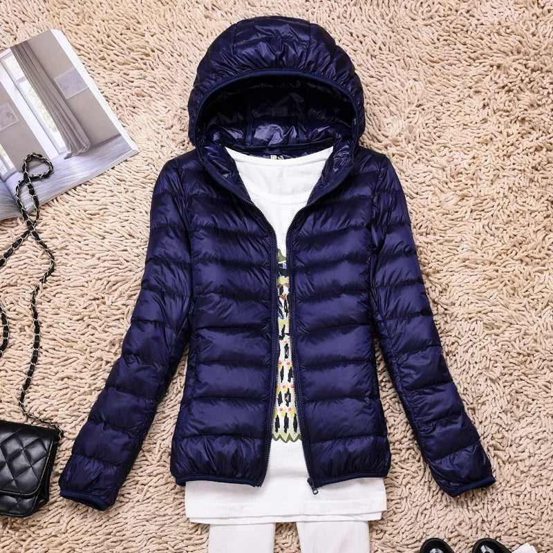 Seline Khaki Ultraleichte Faltbare Daunenjacke mit Kapuze für Damen | Steppjacke Winter Reise Casual - S/M/L/XL/2XL/XXXL
