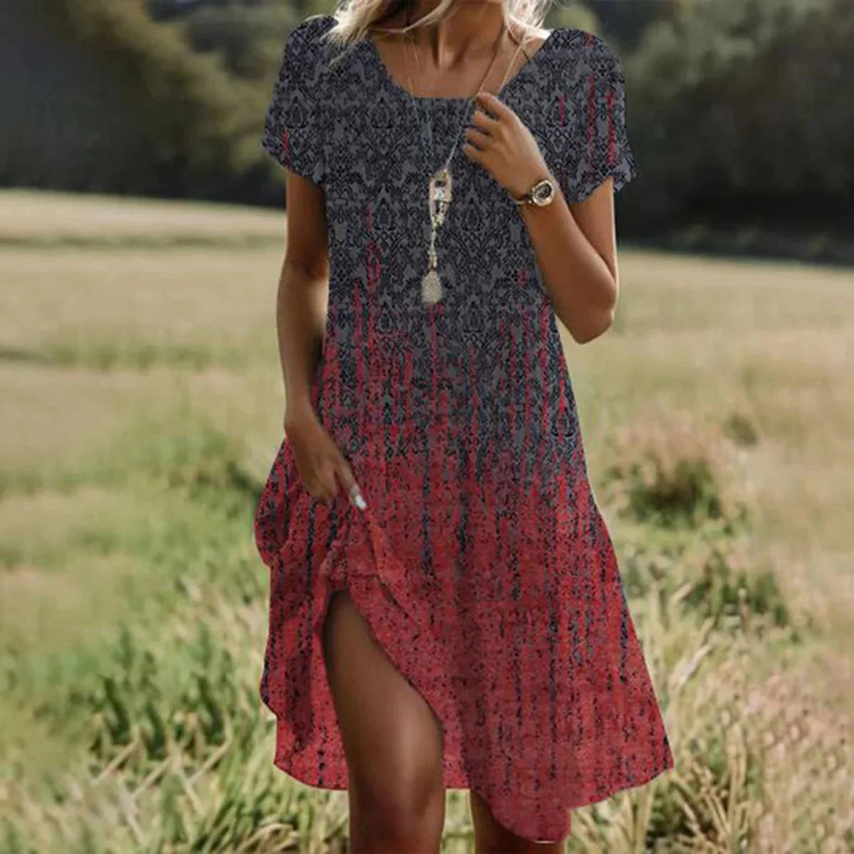 Monika Grün Boho-Sommerkleid für Damen | Leicht Fliessend Asymmetrisch | Strand Urlaub - S/M/L/XL/2XL/3XL