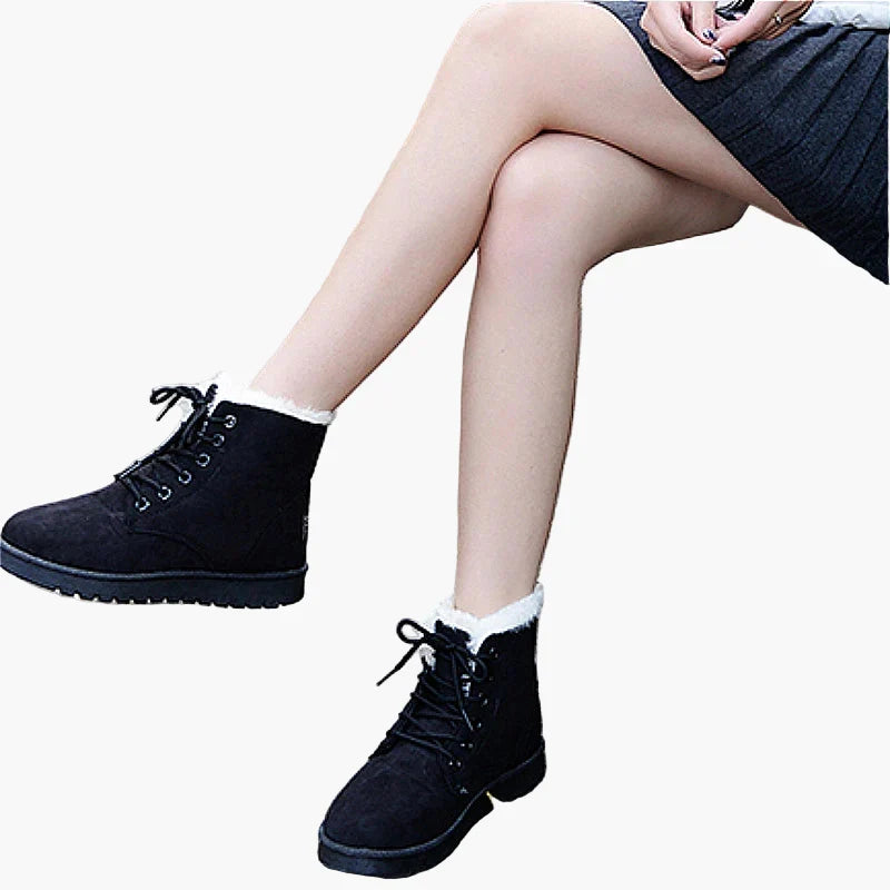 Ruth Kaffee Gefütterte Winterstiefel für Damen in Veloursleder-Optik | Schnürung Flache Sohle Winter - EU 36/37/38/39/40