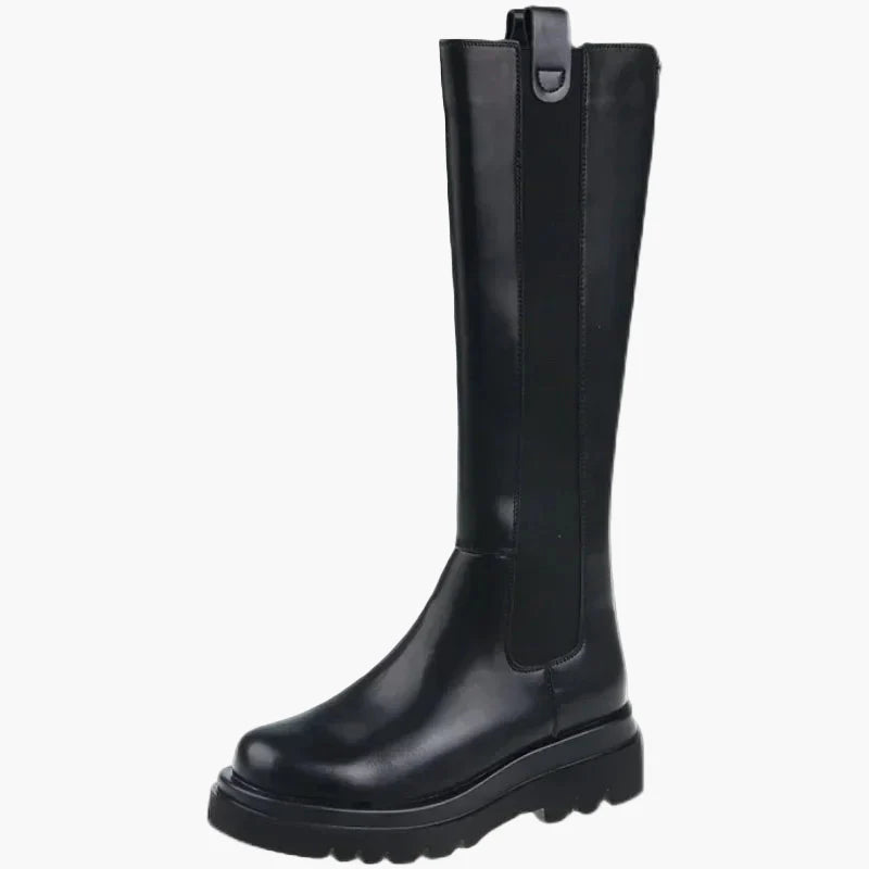 Margrit Schwarz Kniehohe Stiefel in Leder-Optik für Damen | Profilsohle Herbst Winter - EU 35/36/37/38/39/40