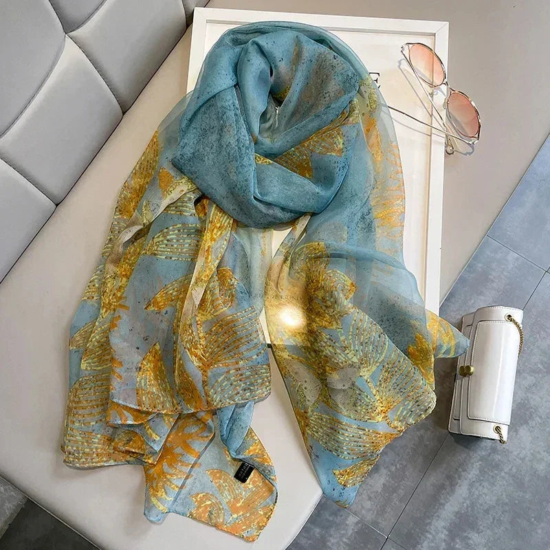 Ursula Mehrfarbig Bedruckter Chiffon-Schal für Damen | Leichter Halstuch mit Kunstdruck-Muster - Einheitsgrösse