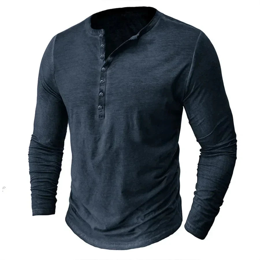 Werner Taupe Henley Langarmshirt für Herren | Klassischer Slim-Fit | Alltag und Freizeit - S/M/L/XL/2XL/3XL