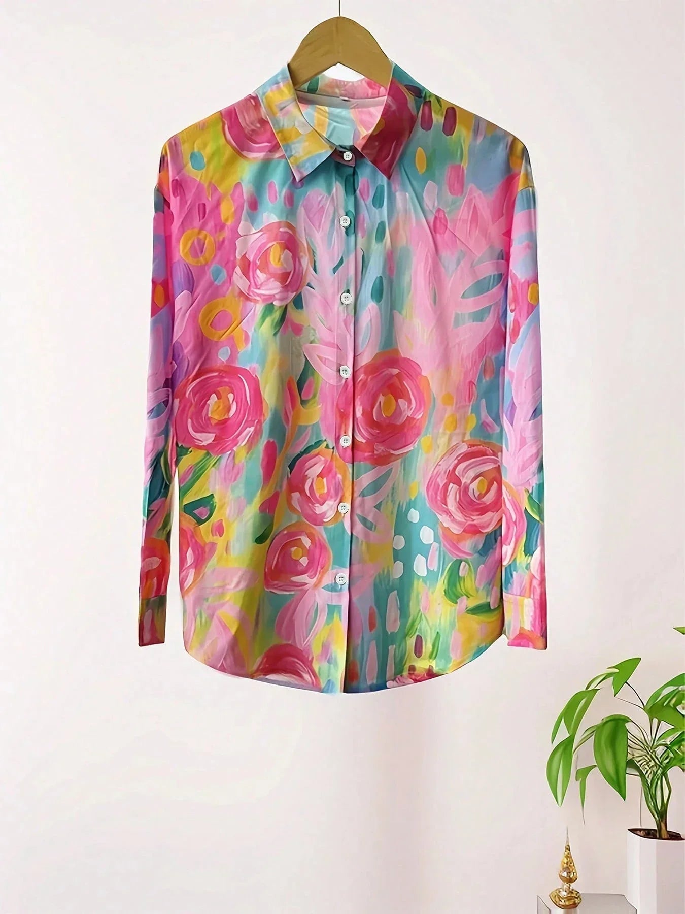 Monika Rosa Bedruckte Langarm-Bluse für Damen | Lockere Passform Floraler Stil | Alltag & Urlaub - S-4XL