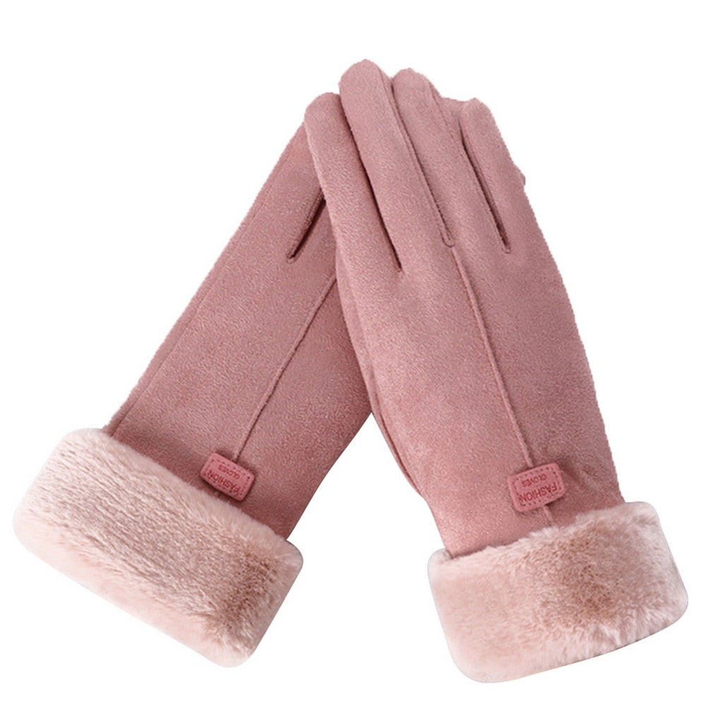 Vreni Blau Wasserdichte Touchscreen-Handschuhe mit Kunstfell-Besatz für Damen | Winter Casual Stil