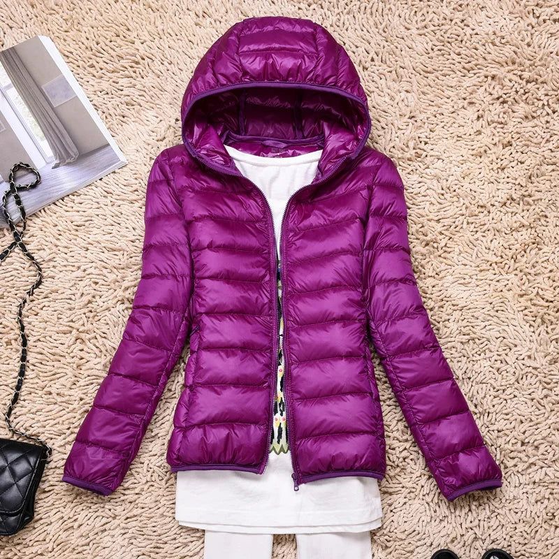 Seline Khaki Ultraleichte Faltbare Daunenjacke mit Kapuze für Damen | Steppjacke Winter Reise Casual - S/M/L/XL/2XL/XXXL