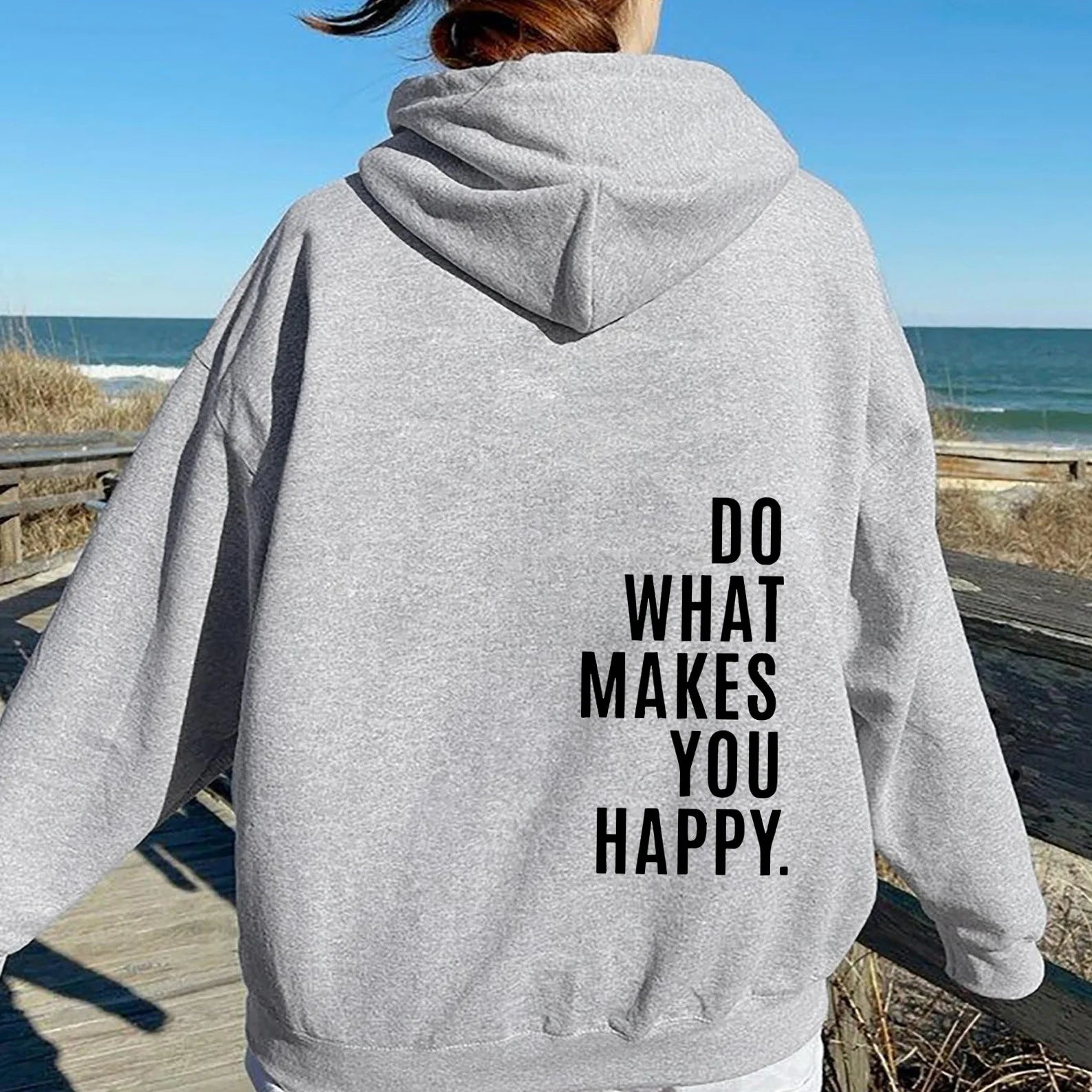 Yvonne Schwarz Oversized Bedruckter Kapuzenpullover für Damen | Casual Schriftprint Alltag - S/M/L/XL