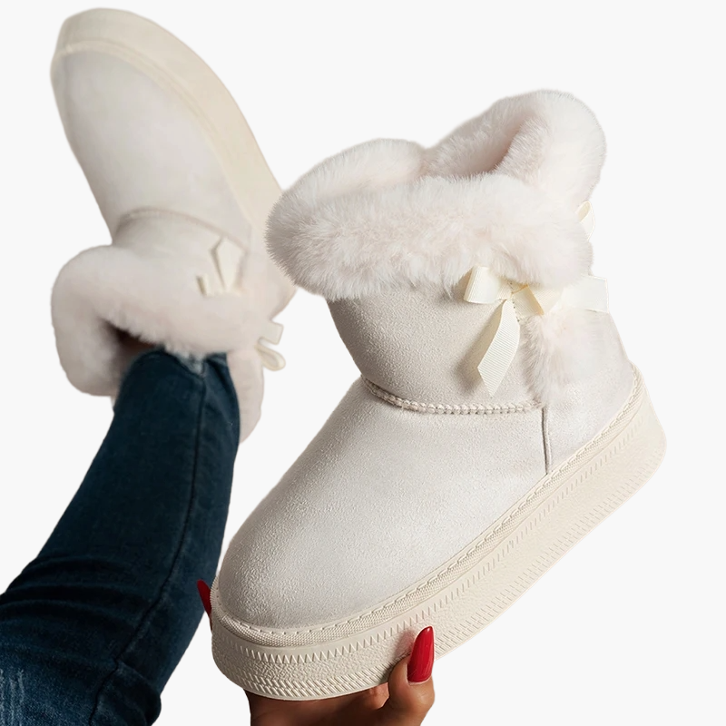 Annemarie Braun Veloursleder-Optik Kunstfell-Winterstiefel für Damen | Plateau Schleife Winter Casual - EU 36-44